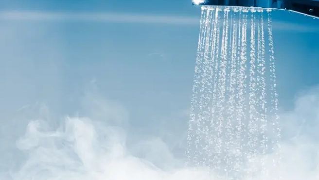 Hot shower creating steam in bathroom.