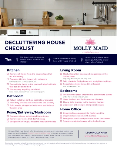 Molly Maid Decluttering Checklist.