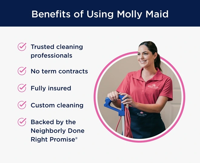 Graphic showing the benefits of using Molly Maid.