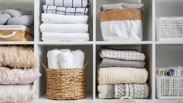 Linens neatly organized in a closet