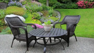 Patio furniture in a backyard