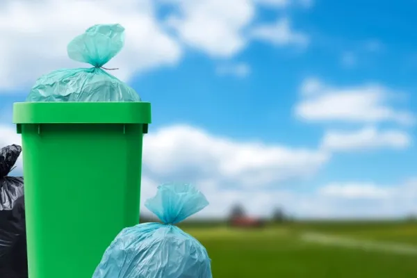 Garbage bags and waste bin outside