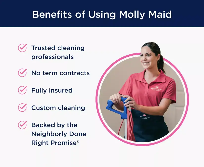 Graphic showing the benefits of using Molly Maid's cleaning services.